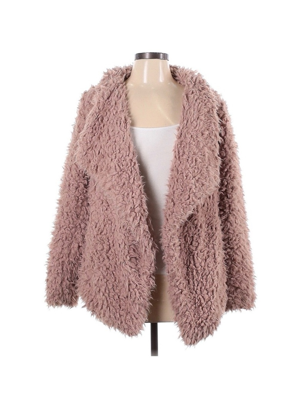 Zara Faux Shearling Open-Front Jacket in Dusty Rose size medium NWT